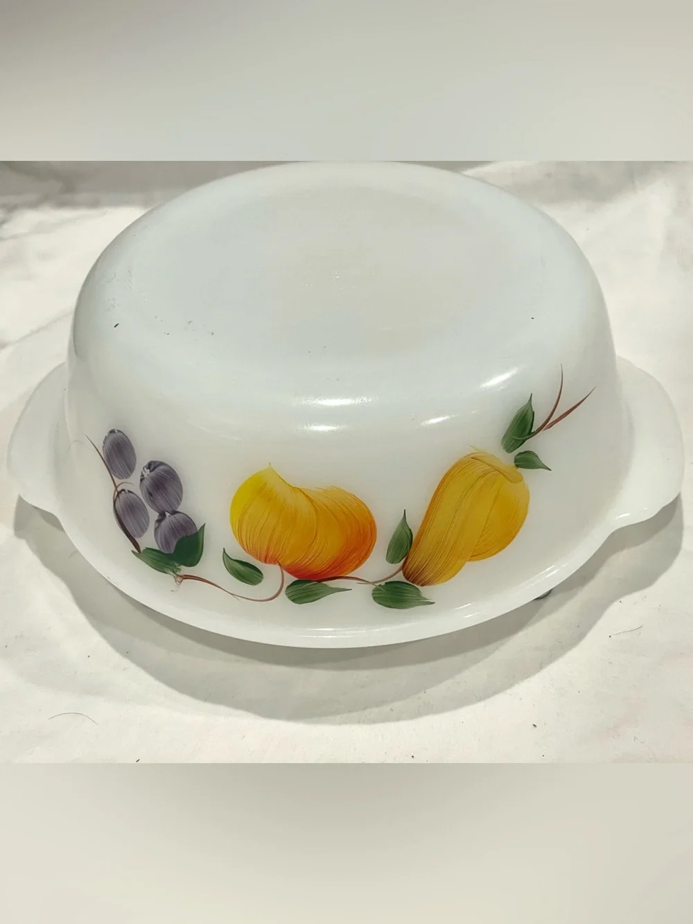 Vintage Fire King Fruit Design Lidded Casserole Dish | Heavy | Hairline Crack